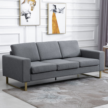 HOMCOM 3 Sitzer Sofa Dreisitzer Stoffsofa mit Kissen Armlehne Leinenoptik für Schlafzimmer 200 x 82 x 78 cm Dunkelgrau
