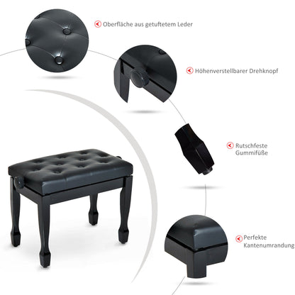 HOMCOM Klavierhocker Höhenverstellbar Klavierbank, Pianobank mit Kunstleder Kissen Keyboardhocker für Piano Keyboard 64 x 35 x 45-55 cm Schwarz