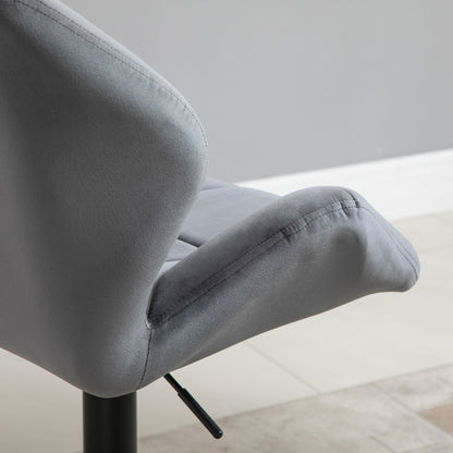 HOMCOM Barhocker 2er Set, Gepolstert Barstuhl mit Metallgestell, Lehne, Samtoptik, Höhenverstellbar 360° Drehbar