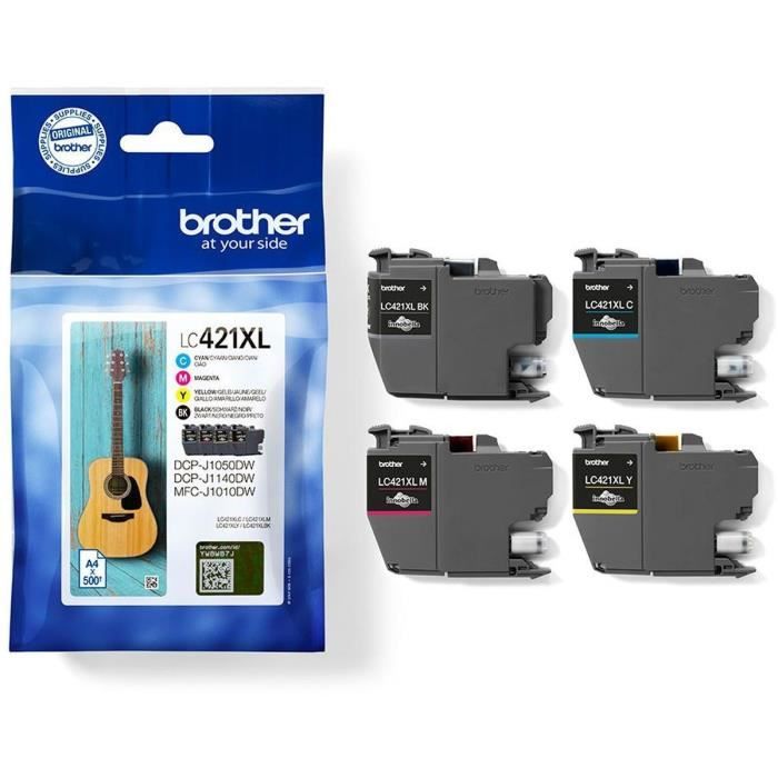 4 Ink cartridges LC421XLVAL - BROTHER - Black, Cyan, Magenta and Yellow 500 pages - For DCP-J1050DW, MFC-J1010DW and DCP-J1140DW
