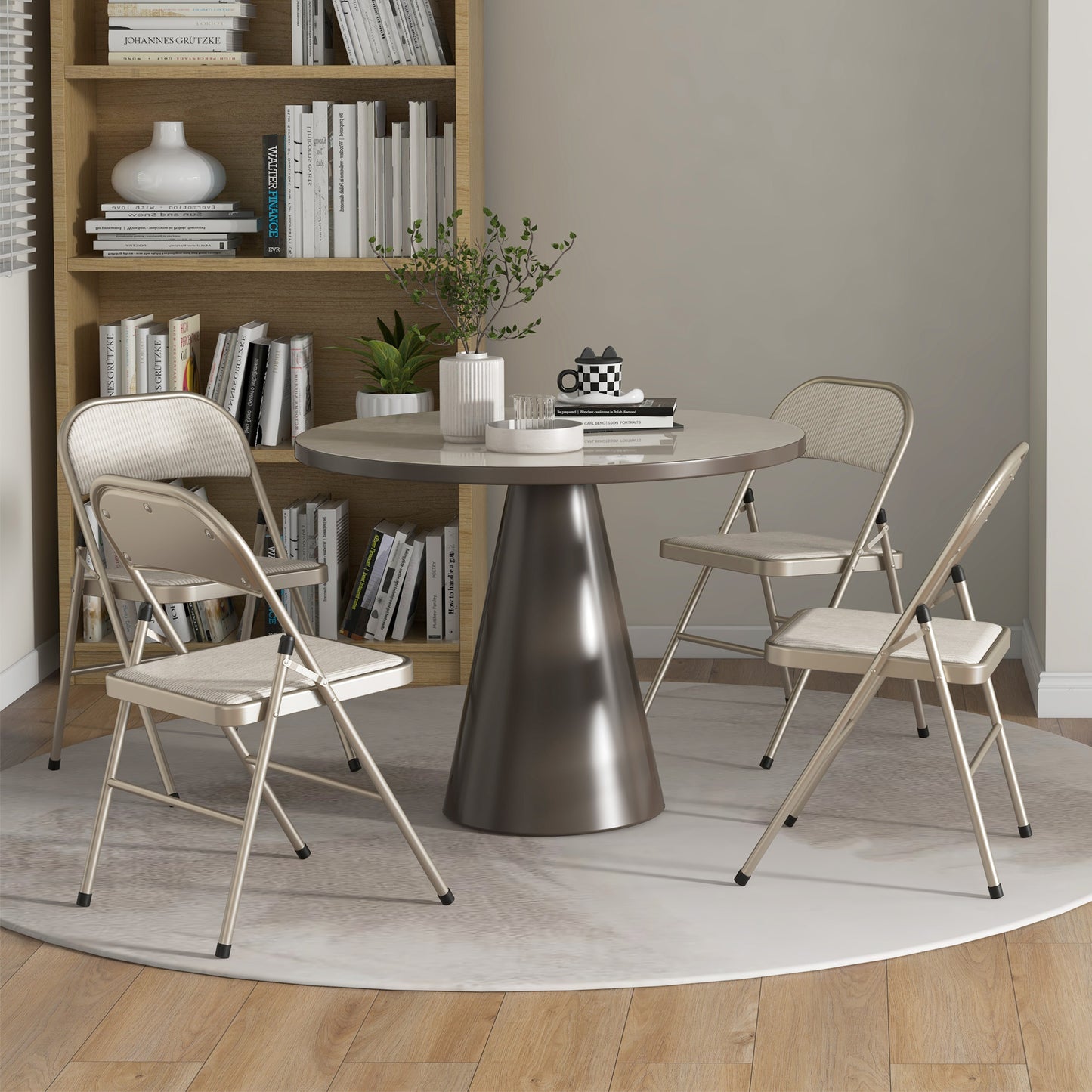 HOMCOM 4er-Set Klappstühle, Tragbare Bürostühle, Stahlbeine, Faltstuhl für Büro, Empfang, Wartezimmer, Leinenoptik Beige