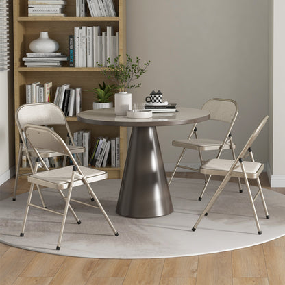 HOMCOM 4er-Set Klappstühle, Tragbare Bürostühle, Stahlbeine, Faltstuhl für Büro, Empfang, Wartezimmer, Leinenoptik Beige
