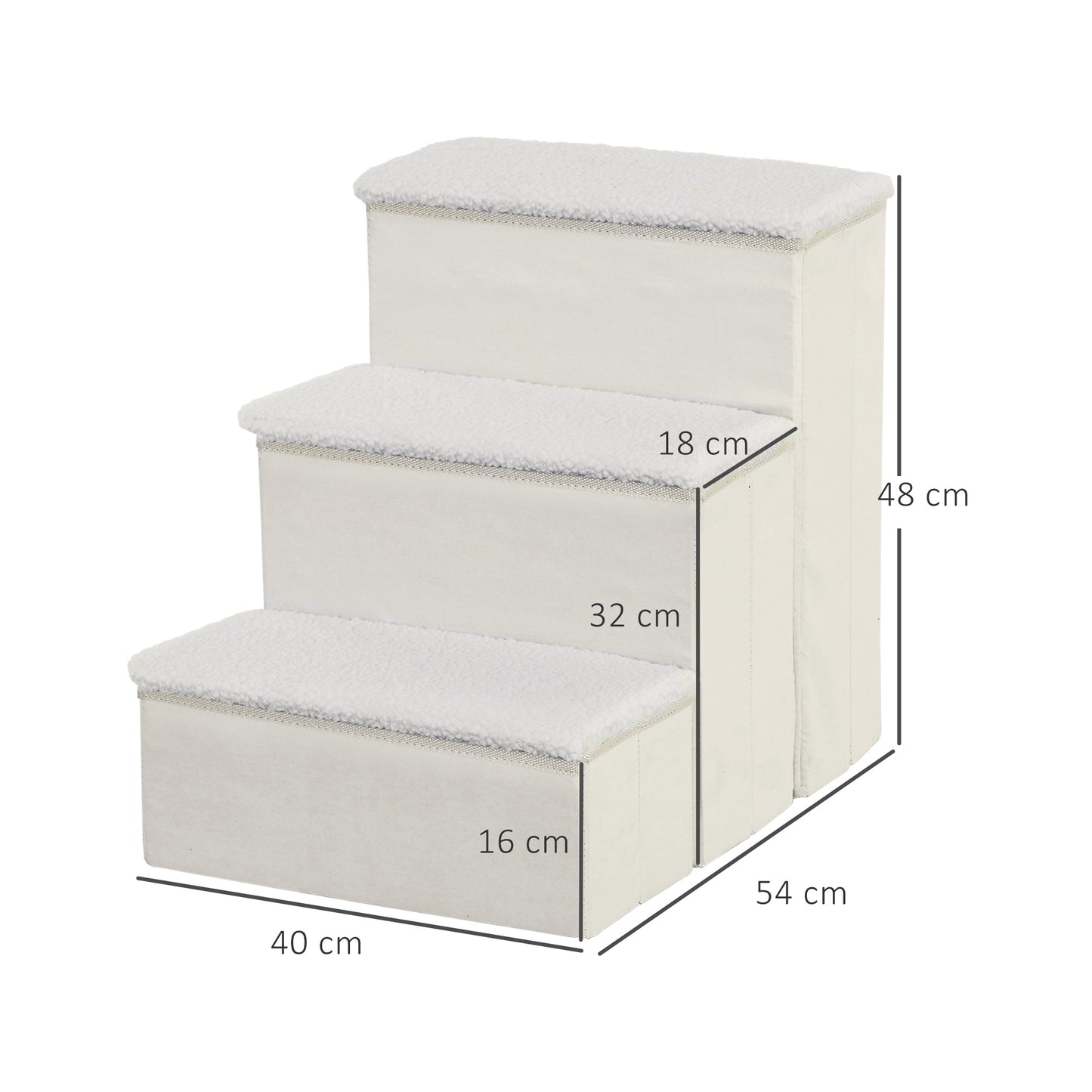 PawHut Hundetreppe 3 Stufen 48 cm Hoch Haustiertreppe für kleine und alte Tiere klappbar Katzentreppe Hunderampe Einstiegshilfe für Bett, Sofa, Couch und Auto Weiß