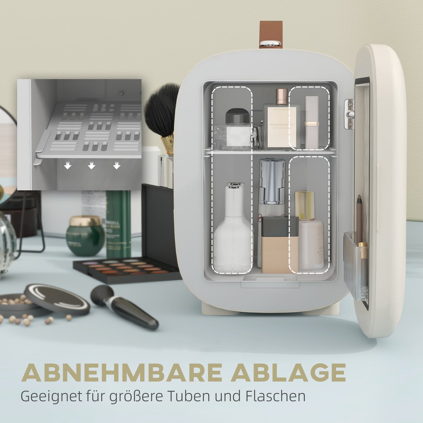 HOMCOM Mini Kühlschrank Kühlschrank Beauty Fridge, 4 L Fassungsvermögen, 20,3 x 26,3 x 28 cm, Cremeweiß