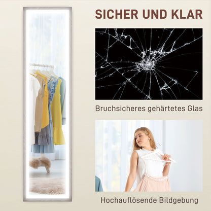 HOMCOM LED Ganzkörperspiegel, 40 x 160 cm, Touch-Steuerung, dimmbar, 3 Farben, Grau