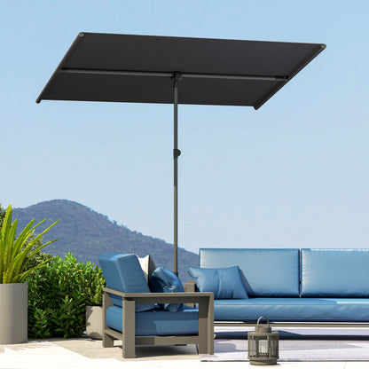 Outsunny Sonnenschirm 180 Grad drehbar Höhenverstellbar Gartenschirm mit Aluminium-Mast 150x205cm Dunkelgrau