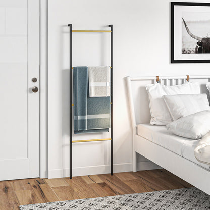 HOMCOM Handtuchhalter, freistehend, 4 Stangen, 49x5,5x167,5cm, Schwarz/Naturholz