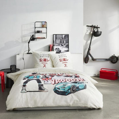 Bedding set - TODAY - JAVA - 2 people - 240x220 cm - Cotton - Street racing print - White