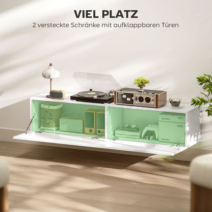 HOMCOM Wandmontierter TV-Schrank, schwebende TV-Kommode mit viel Ablagefläche und Stauraum, Spanplatte, Weiß