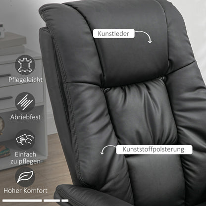 HOMCOM Relaxsessel mit Ottomane, Sessel mit Fußhocker, verstellbare Rückenlehne, 77 cm x 89 cm x 110 cm, Schwarz