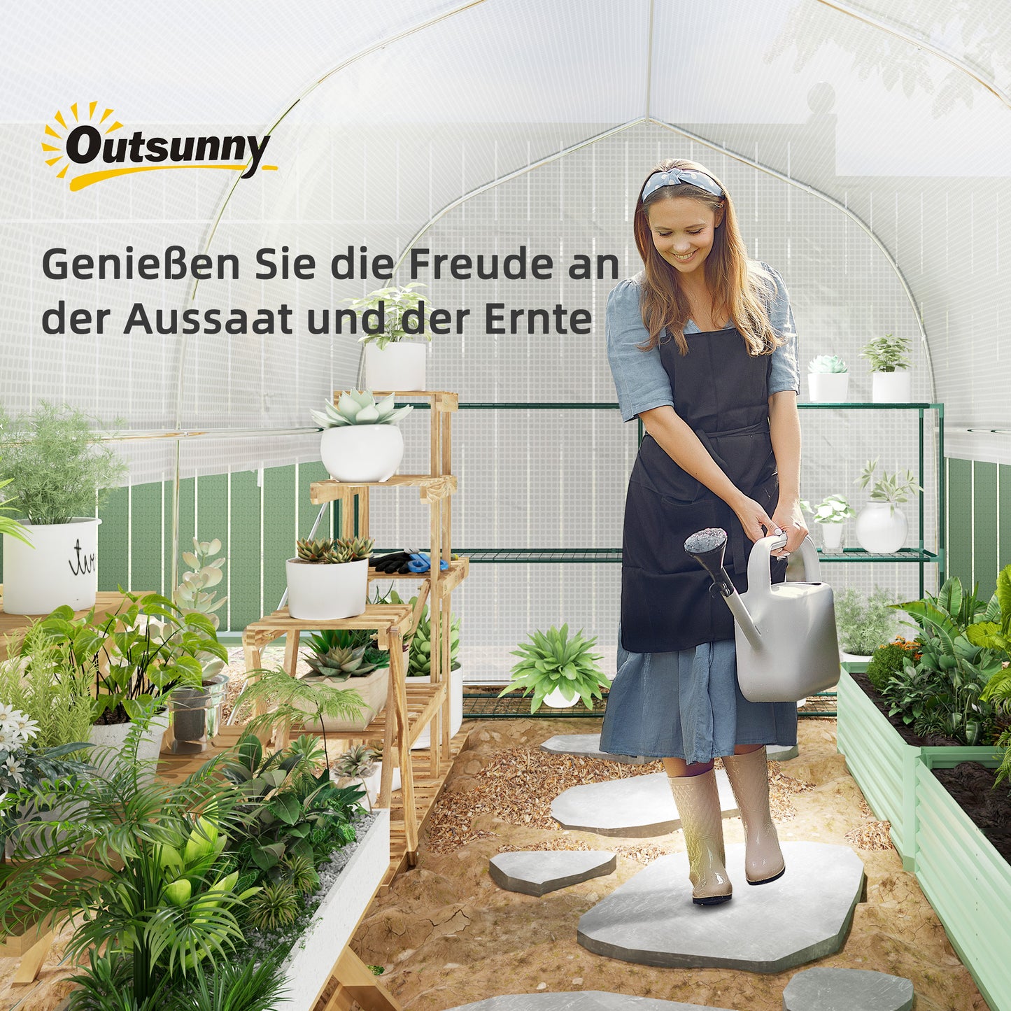 Outsunny 3 x 2 x 2 m Polytunnel-Gewächshaus mit aufrollbaren Seitenwänden, UV-beständiger Kunststoff-Plane und Stahlrahmen, Weiß