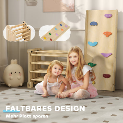 AIYAPLAY Klettergerüst 3-in-1, faltbar, Leiter & Rutsche/Kletterwand, Holz, für Kinder 1,5-4 Jahre