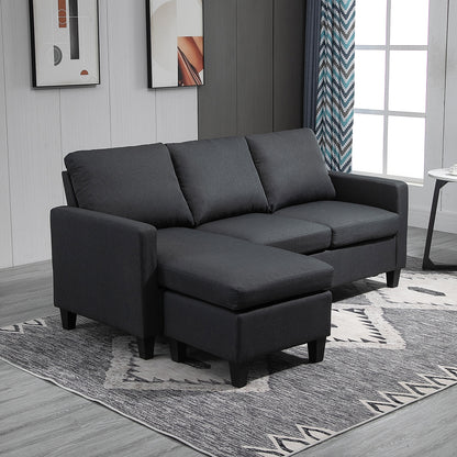 HOMCOM Ecksofa mit Schlaffunktion, 3 Sitzer Sofa und Kissen, Eckcouch, L-Form Couch für Wohnzimmer, Schlafzimmer 197 x 139 x 91 cm, Leinen, Dunkelgrau