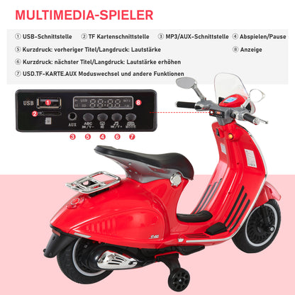HOMCOM Elektro Kindermotorrad Elektromotorrad mit MP3, Musik, Scheinwerfer, Vor- und Rückwärtsgang, Kinder Elektro Motorrad für 3-6 Jahre Kinder, Rot