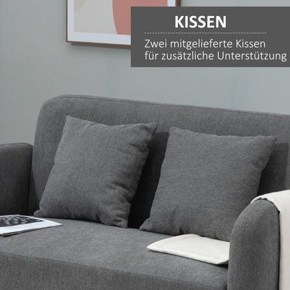 HOMCOM Sofa 2 Sitzer Couch mit 2 Wurfkissen, Kleine Loveseat mit Samtopik Modern Polstersofa für Wohnzimmer, Schlafzimmer, kleinen Raum, Grau 130 x 70 x 80 cm