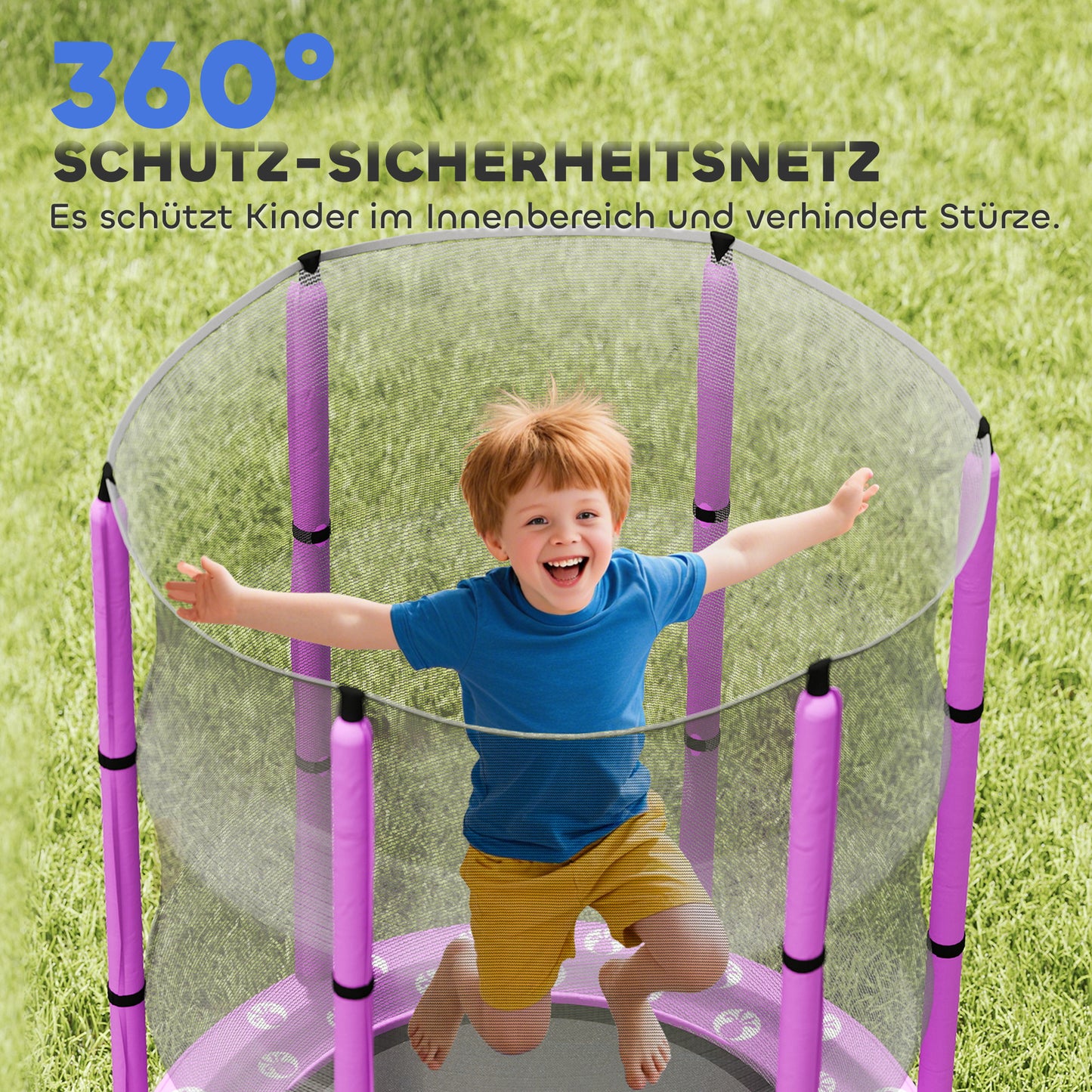 AIYAPLAY Kindertrampolin mit Sicherheitsnetz, für den Innen- und Außenbereich, 3-6 Jahre, Violett