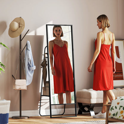 HOMCOM Ganzkörperspiegel, industrielles Design, hinteres Regal, 2 Haken, Metallrahmen, für Schlafzimmer, 157 x 50 cm, Schwarz