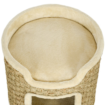 PawHut Katzenkratzbaum, Spiel- und Entspannungsbereich, Plüsch, Φ38 x 37H cm, Khaki-Beige, till 5 kg