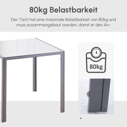 HOMCOM Esstisch Küchentisch Glastisch Quadratischer Tisch, Glasplatte, kompaktes Design, Grau