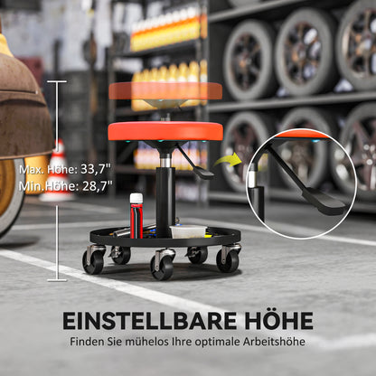 HOMCOM Werkstatthocker mit Rollen Ablagefläche höhenverstellbar 38-50cm bis 135 kg belastbar Orange