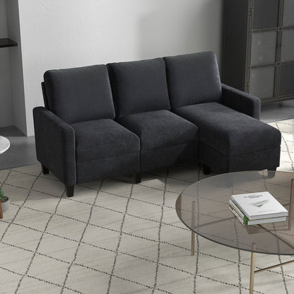 HOMCOM Ecksofa mit Schlaffunktion, 3 Sitzer Sofa und Kissen, Eckcouch, L-Form Couch für Wohnzimmer, Schlafzimmer 197 x 139 x 91 cm, Leinen, Dunkelgrau