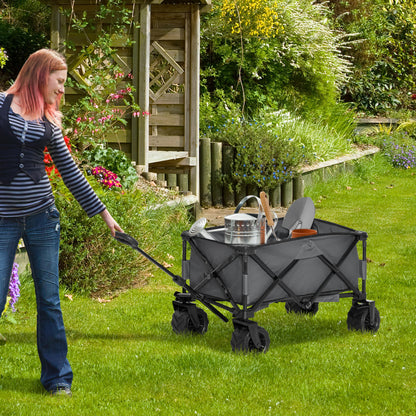 Outsunny Bollerwagen Faltbarer Handwagen 360° Gartenwagen Transportwagen mit Teleskop Griff Verstellbarer Griffhöhe Strandwagen bis 70 kg Tragkraft Metall Oxford Dunkelgrau 108 x 55 x 59-89 cm