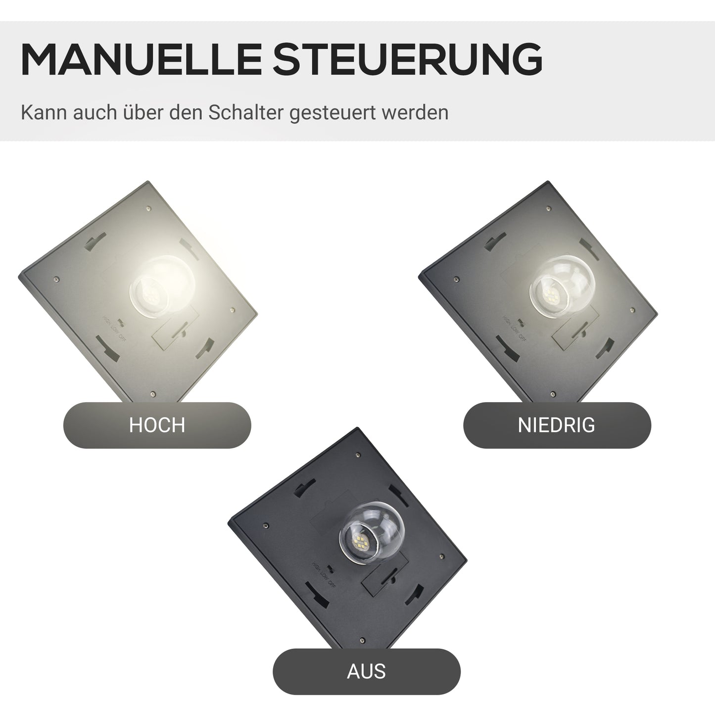 Outsunny Solar Gartenlaterne med 3 flammig Laterne Mast aus Edelstahl Solarlaterne med LED 120 Lumen 51,5x47x182,5cm Wegeleuchte IP44 för Garten Balkon Schwarz