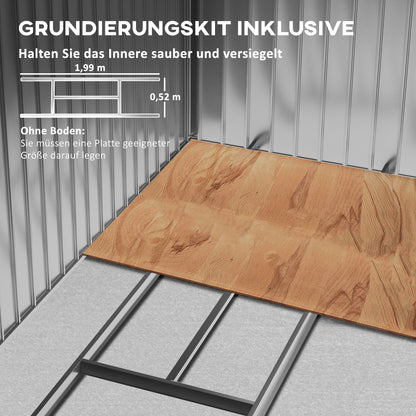 Outsunny Geräteschuppen mit Schiebetüren 2,13 x 1,30 x 1,85cm Metall Kohlegrau