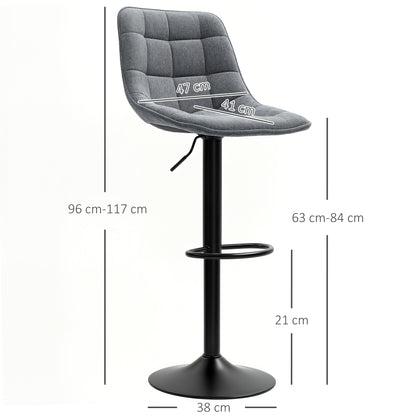 HOMCOM Moderner Barhocker, 2er-Set drehbare Barstühle mit Rückenlehne, höhenverstellbar, mit Fußstütze, gepolstert, Dunkelgrau