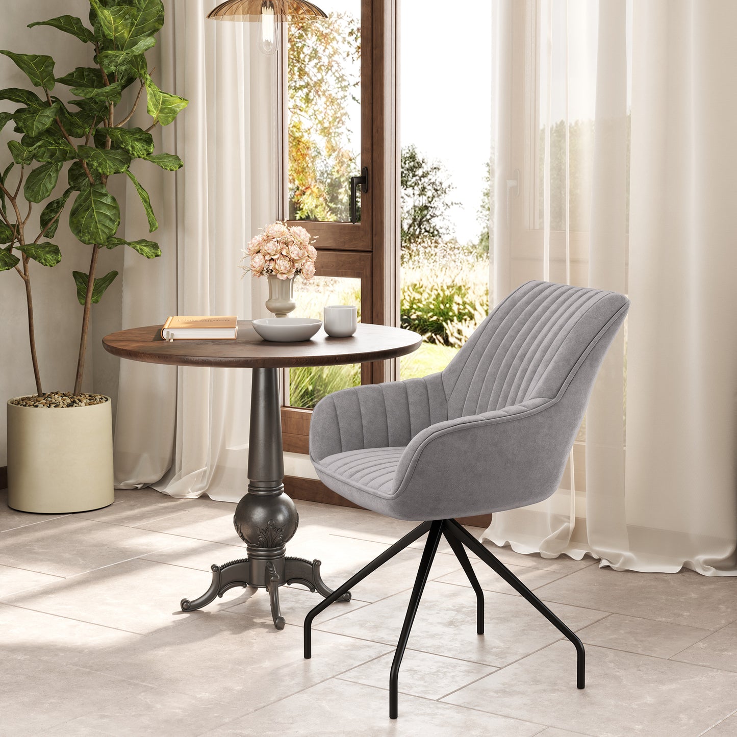 HOMCOM Drehbarer Armstuhl, Moderner Akzentsessel mit Metallbeinen für Wohnzimmer, Schlafzimmer, Büro, Grau