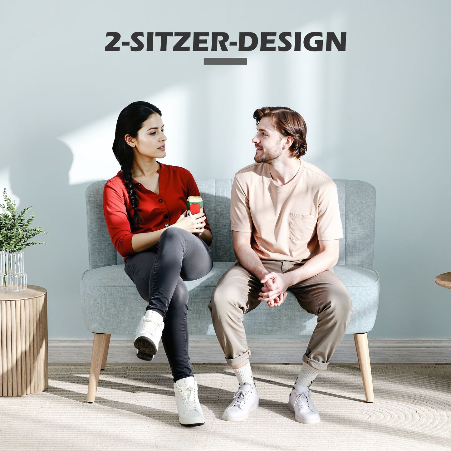 HOMCOM 2-Sitzer Sofa, weiche Polsterung, pflegeleichter Bezug, bis 150 kg, 117 x 56,5 x 77 cm, Hellgrün