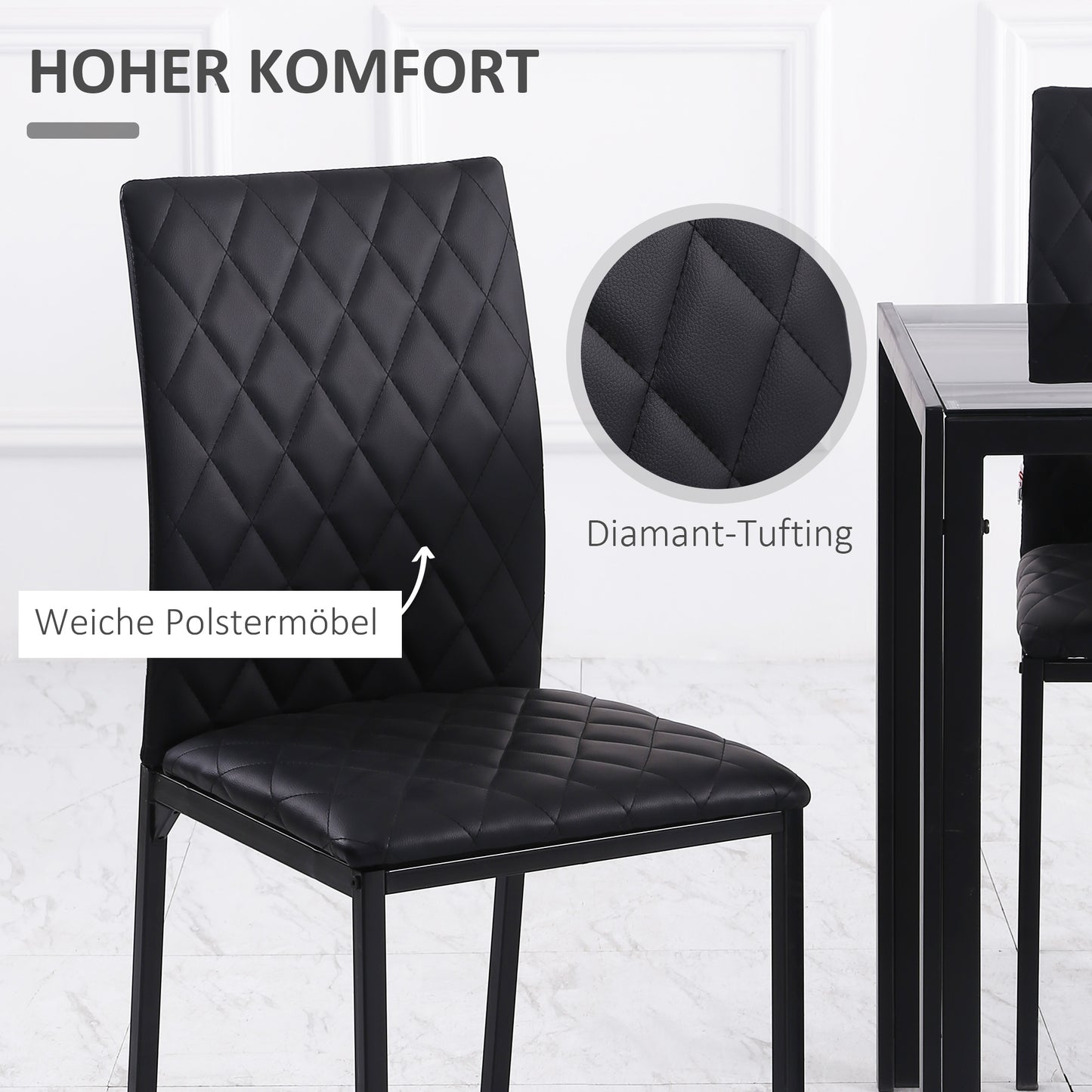 HOMCOM HOCMOM 4er-Set Stühle Esszimmerstühle Küchenstühle 41 cm x 50 cm x 91 cm, Schwarz
