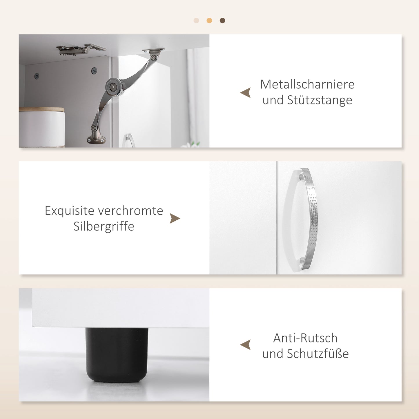 HOMCOM Küchenschrank, Buffet, 3 Schubladen, 3 Regale, viel Stauraum, 89x39,5x168cm, Weiß