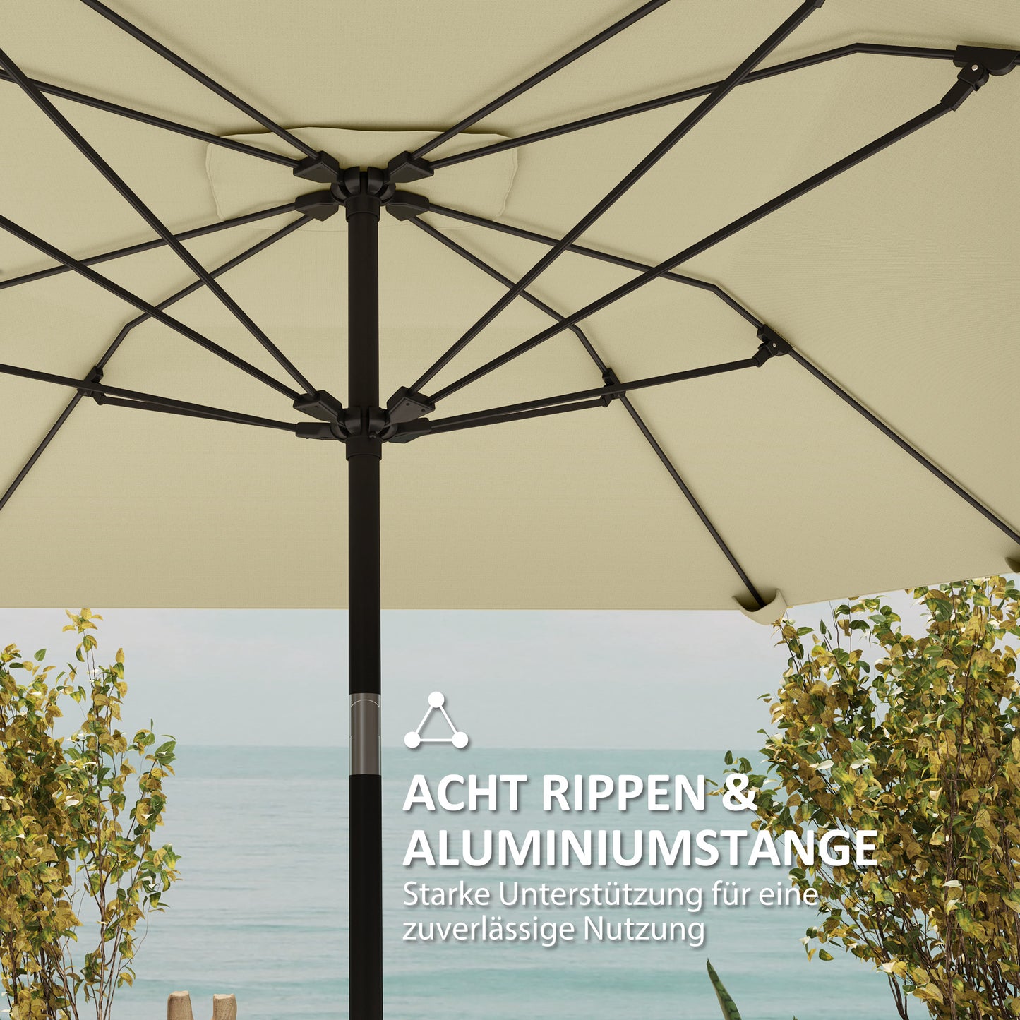 Outsunny 2,3 m Sonnenschirm ohne Basis, Verstellbarer Terrassenschirm mit Kurbel, Polyester, Aluminium, Fiberglas, Beige