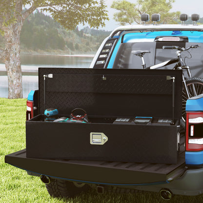 HOMCOM Stabile Aufbewahrungskiste aus Aluminium mit Seitengriffen, Schloss und Schlüsseln, Werkzeugkasten, 99 x 33 x 25,4 cm