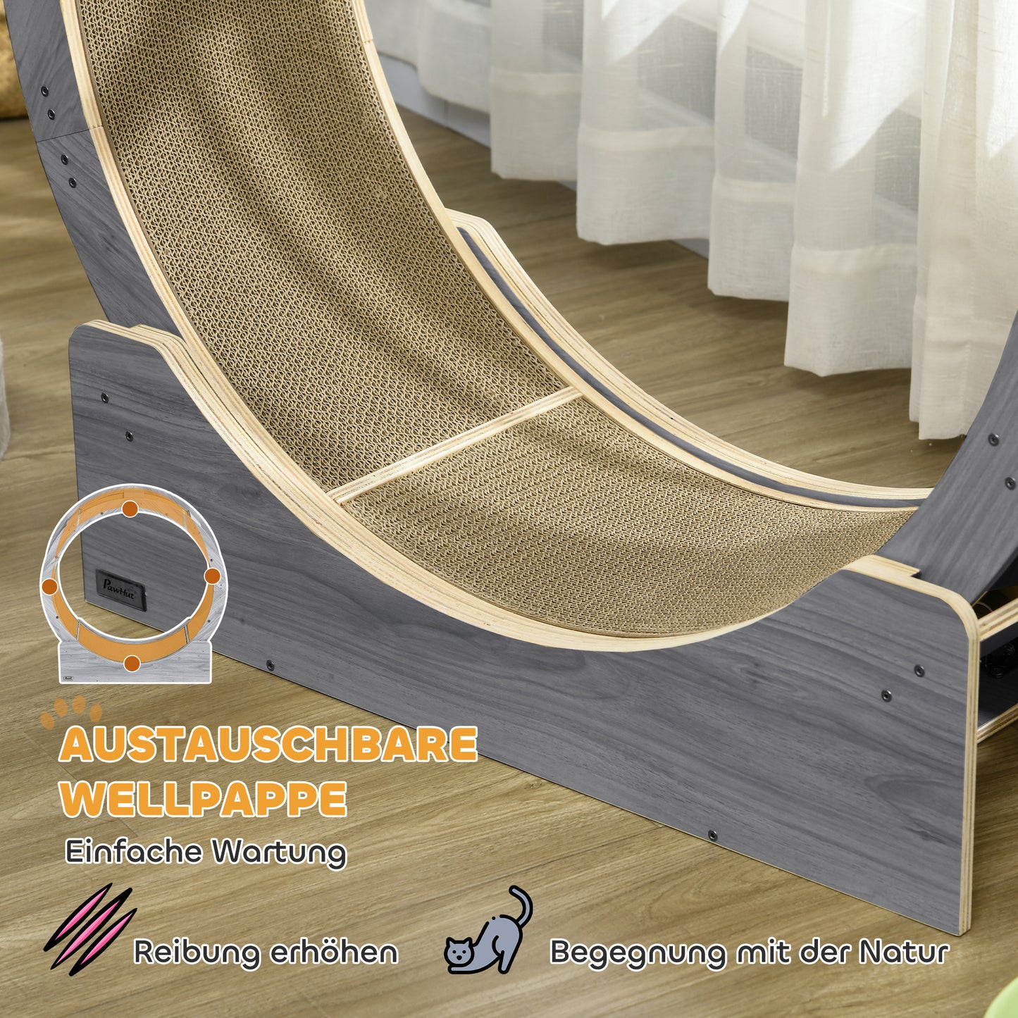 PawHut Katzenlaufrad, Laufrad für Katzen, 91 cm, mit Bremse, Kratzmatte, Katzenrad für gesunde Bewegung, Walnuss