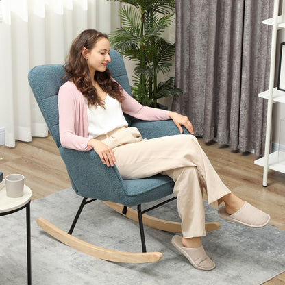 HOMCOM Schaukelstuhl, ergonomische Form, Echtholzkufen, bis 120 kg, Hellblau