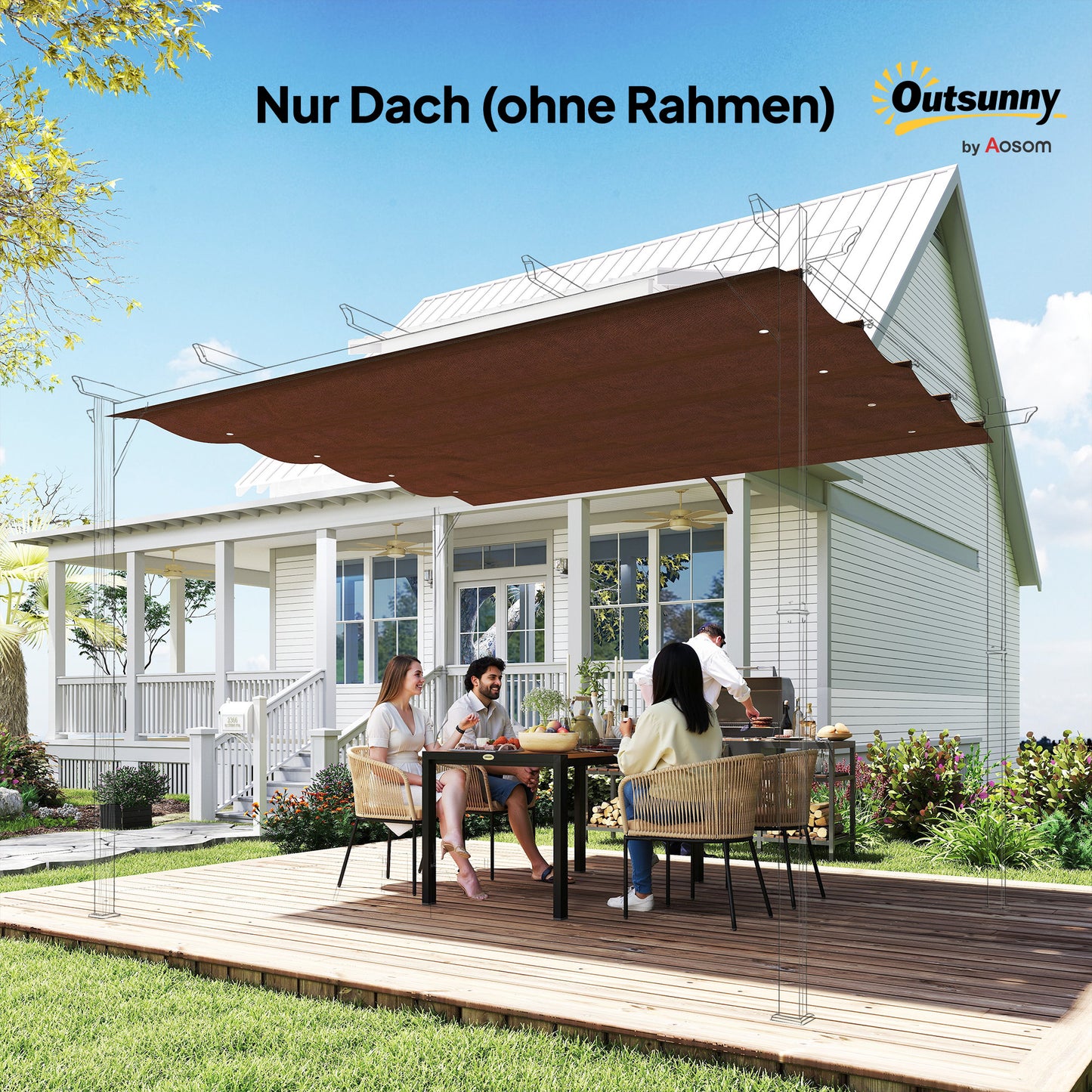 Outsunny Ersatzdach für 2,85 x 2 m Gartenpavillon, ausziehbar, einfache Montage, Polyester, Kaffee