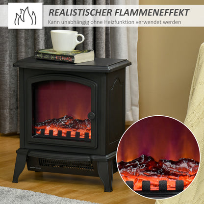 HOMCOM Elektrokamin freistehend, Flammeneffekt, 2 Heizmodi 1000W/2000W, gehärtetes Glas, Schwarz, 36,5x24x45,5 cm