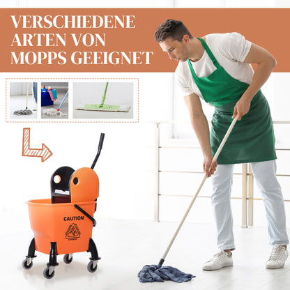 HOMCOM Rollbarer Reinigungseimer, Moppeimer, Mopp-Presse, 26 L, Kunststoff, Orange