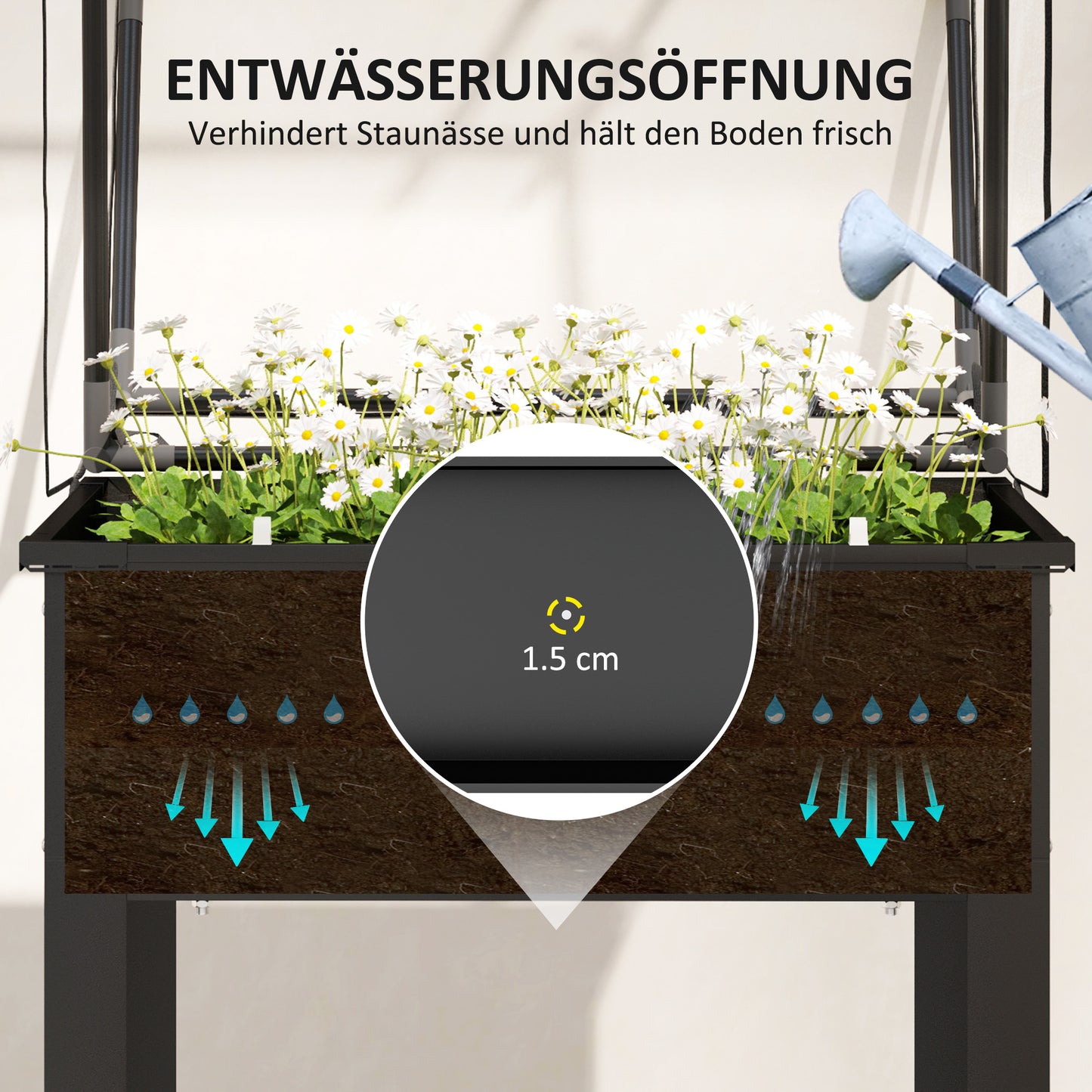 Outsunny Hochbeet mit Gewächshaus-Dach, Erhöhte Pflanzenbox mit Ablauflöchern, 60 x 60 x 120 cm, Schwarz