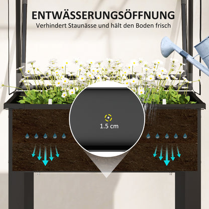 Outsunny Hochbeet mit Gewächshaus-Dach, Erhöhte Pflanzenbox mit Ablauflöchern, 60 x 60 x 120 cm, Schwarz