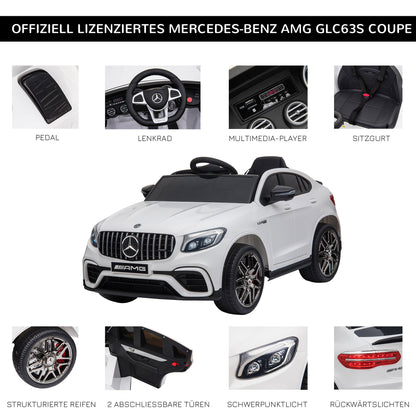 HOMCOM Kinderfahrzeug 12V Mercedes-Benz AMG GLC63S COUPE lizenzierter Elektroauto mit Fernbedienung Sicherheitsgurt 2 x 35W Motoren MP337-60 Monate Weiß 115 x 70 x 55 cm