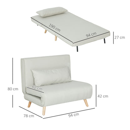 HOMCOM Einzelsofa Schlafsofa Sofabett Klappsofa verstellbar Rückenlehne Liege nordisch skandinavisch 25D Schaumstoff Haus Leinenimitat Tannenholz Cremeweiß 94 x 78 x 80 cm