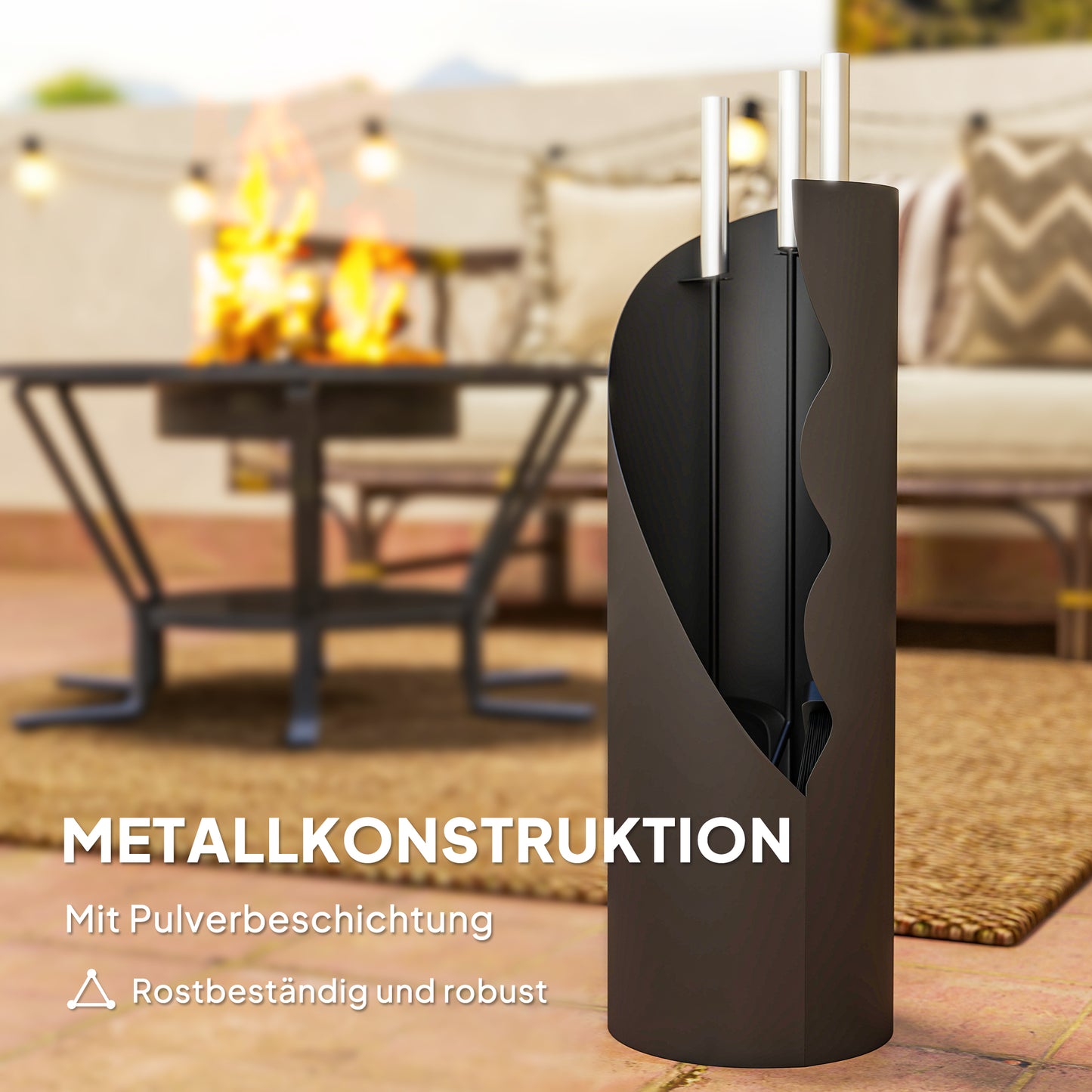 Outsunny Kaminbesteck Set 4-teilig Kaminzubehör mit Besen, Schaufel, Schürhaken und Korb, Kamingarnitur, Metall, Schwarz