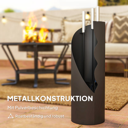 Outsunny Kaminbesteck Set 4-teilig Kaminzubehör mit Besen, Schaufel, Schürhaken und Korb, Kamingarnitur, Metall, Schwarz