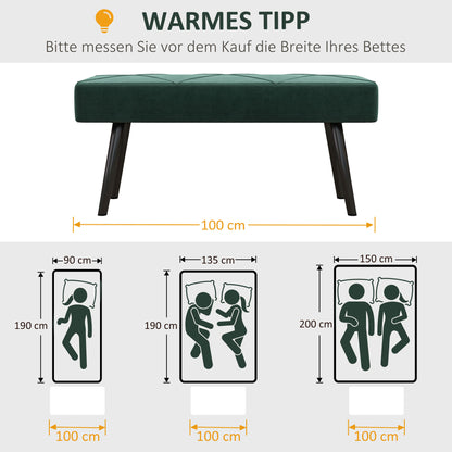 HOMCOM Sitzbank Polsterbank Bettbank, Samtoptik, 100 x 36 x 45 cm, Grün