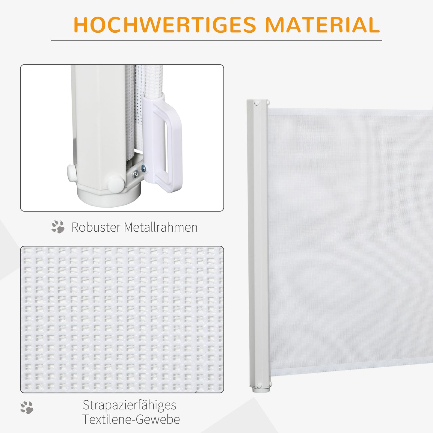 PawHut Treppenschutzgitter 115 cm Hunde Türschutzgitter Treppenschutz Sicherheitstrennwand Trennwand Türschutz ausziehbar treppenschutzrollo Rollo Einrollbar kunststoff Weiß