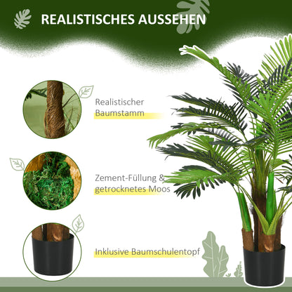HOMCOM Künstliche Palme, 1 m, realistische Zweige, Dekorationspflanze, Kunststoff, mit Topf, Braun+Grün