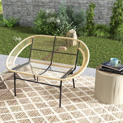 Outsunny 2-Sitzer Gartenbank Polyrattan, wetterfest Sitzbank im Rattanflecht-Design, UV-Beständig 260kg belast Khaki